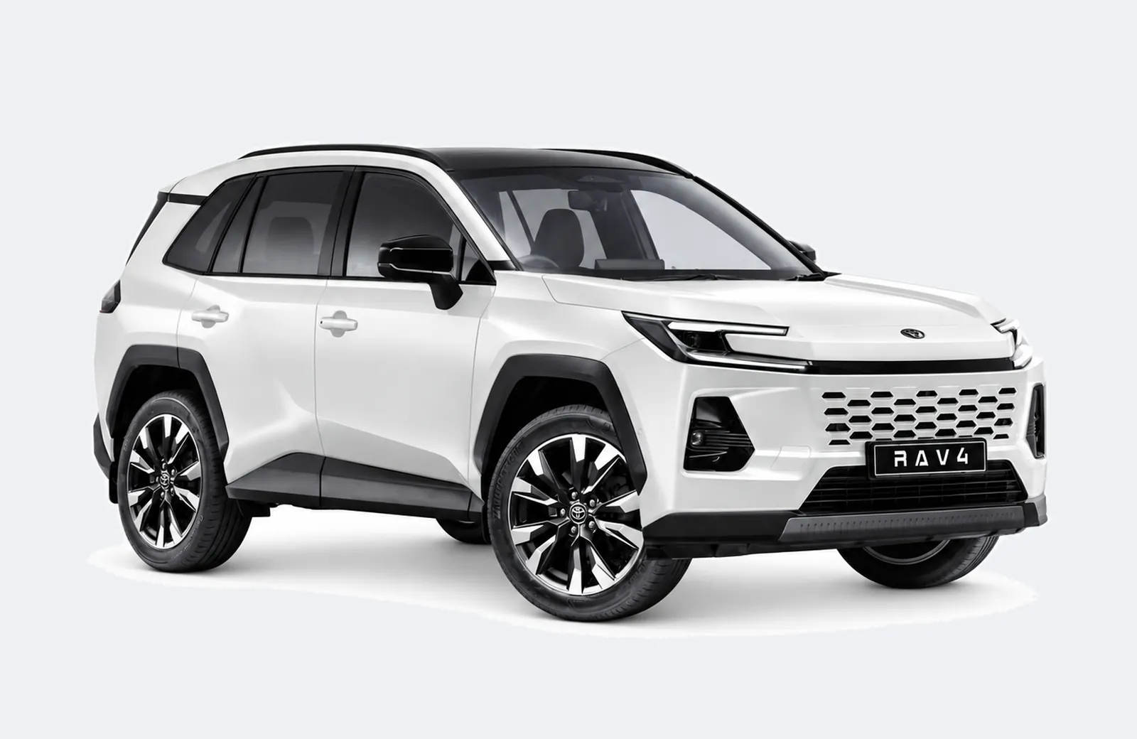 Toyota RAV4 Hybrid na białym tle, SUV klasy C z automatem